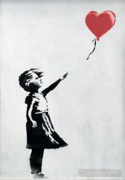 three women at the table by the lamp Painting - Banksy Girl With Balloon the self destructed work at Sothebys auction